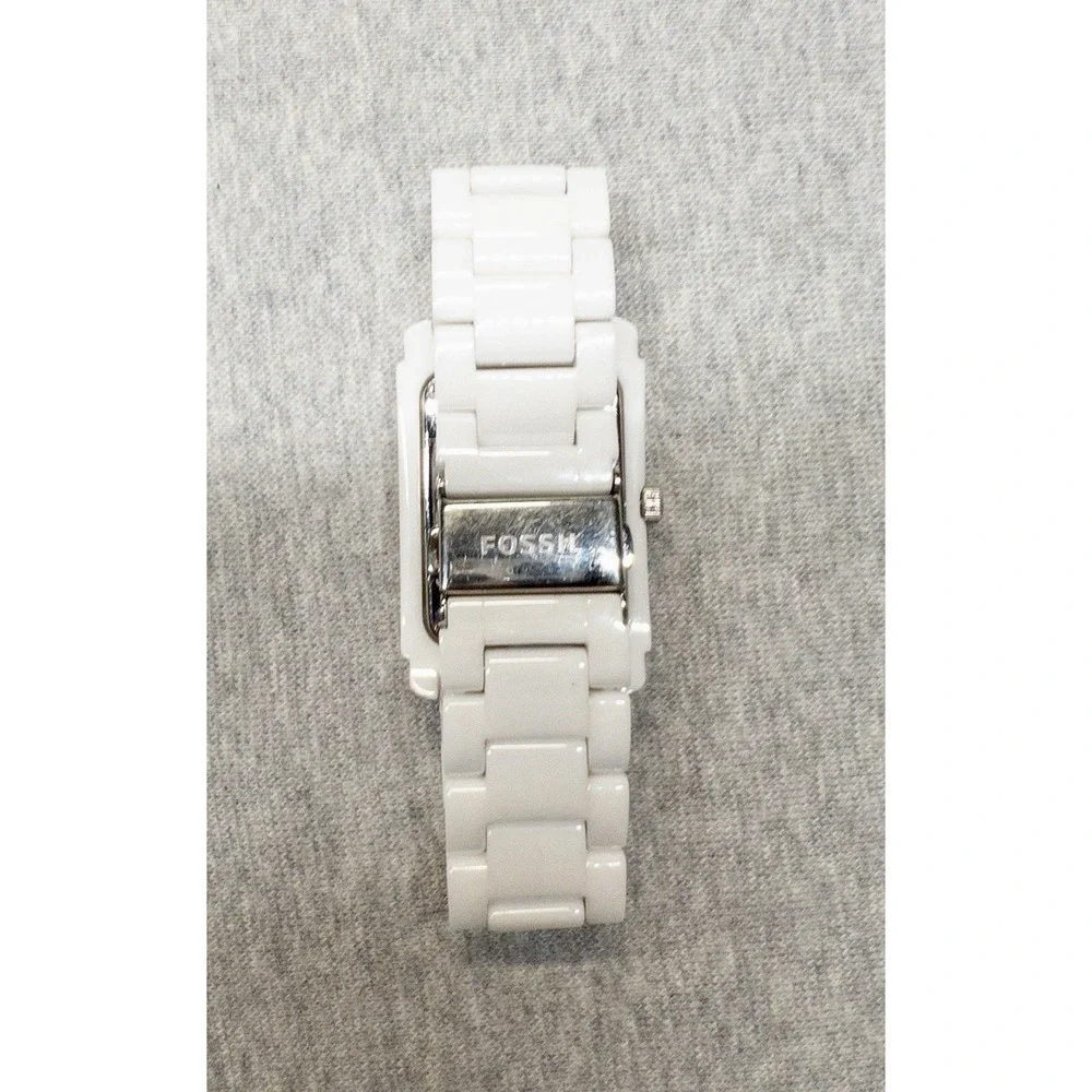Fossil Tank Ceramic Womens Watch 29mm White MOP Dial CE-1031‎ New Battery